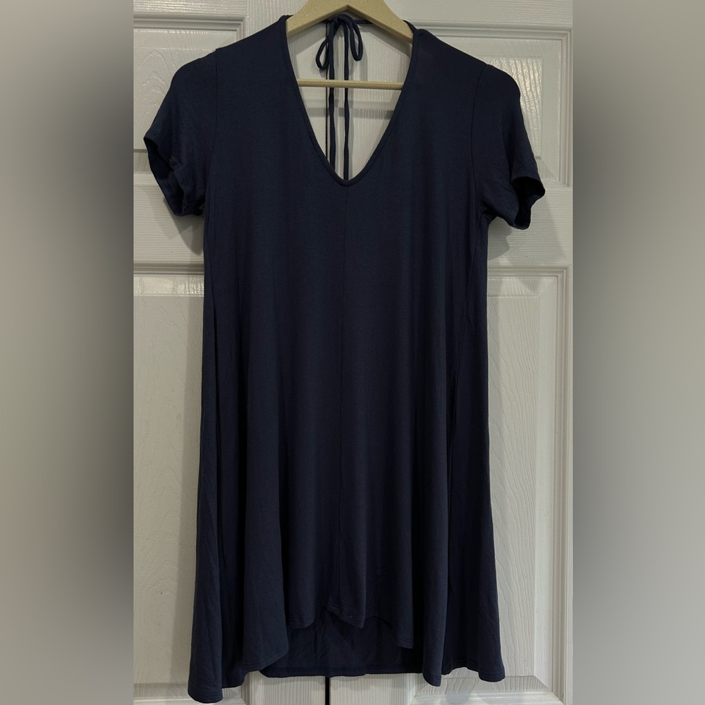 Solo La Fe Mini Dress Blue Size Small Criss Cross Short Sleeve Rayon Spandex